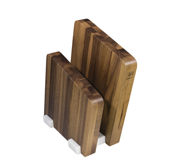 “CARRARA” Doubl magnetic knife block walnut  Carrara marble  7 knife positions