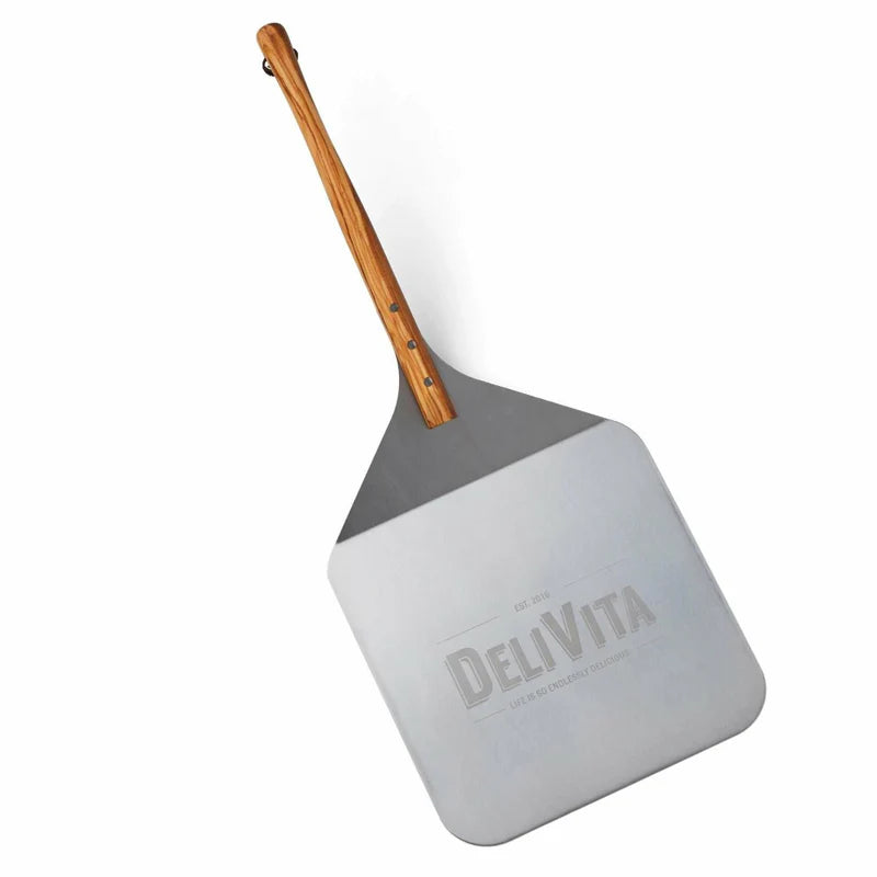 DeliVita kézműves pizzalapát – 30 x 66 cm, rozsdamentes acél és olajfa nyél