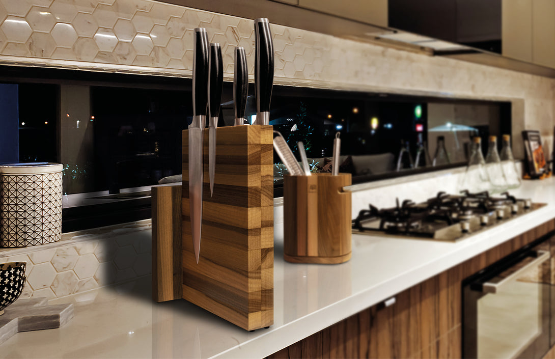 MILANO Magnetic knife block walnut wood 6 knife positions