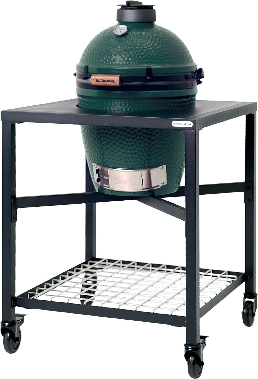 big green egg alapkeret grillezővel oldalnézetből görgős kerekekkel ellátva

