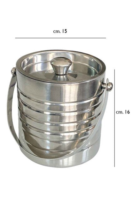 Duplafalú rozsdamentes acél jégvödör fedéllel és füllel, 15 cm átmérővel és 16 cm magassággal – kompakt és elegáns megoldás bor vagy pezsgő hűtésére otthon vagy vendéglátóhelyeken.