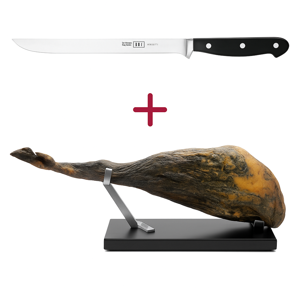 BOJ sonkaszeletelő csomag – Gourmet sonkatartó + 26 cm-es sonkakés