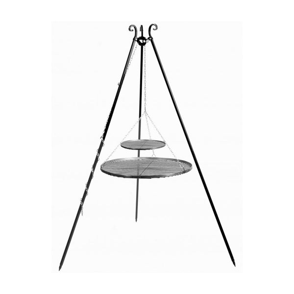Haromlabu grill ket szinten (40 + 70/80 cm), osszecsukhato allvany, feher hatteres studiofoto