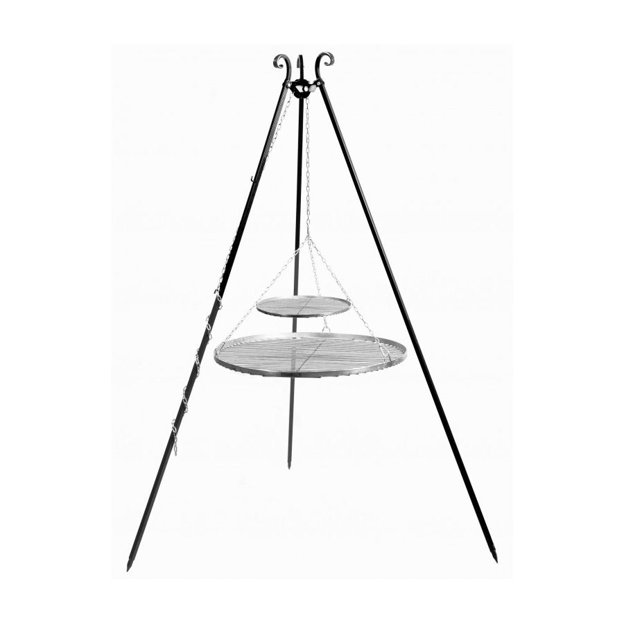 Haromlabu grill ket szinten (40 + 70/80 cm), osszecsukhato allvany, feher hatteres studiofoto