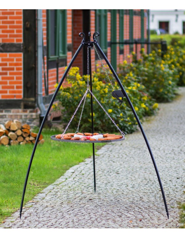 Tripod grill csorloval es lancos magassagallitassal, 50–80 cm kerek grillracs