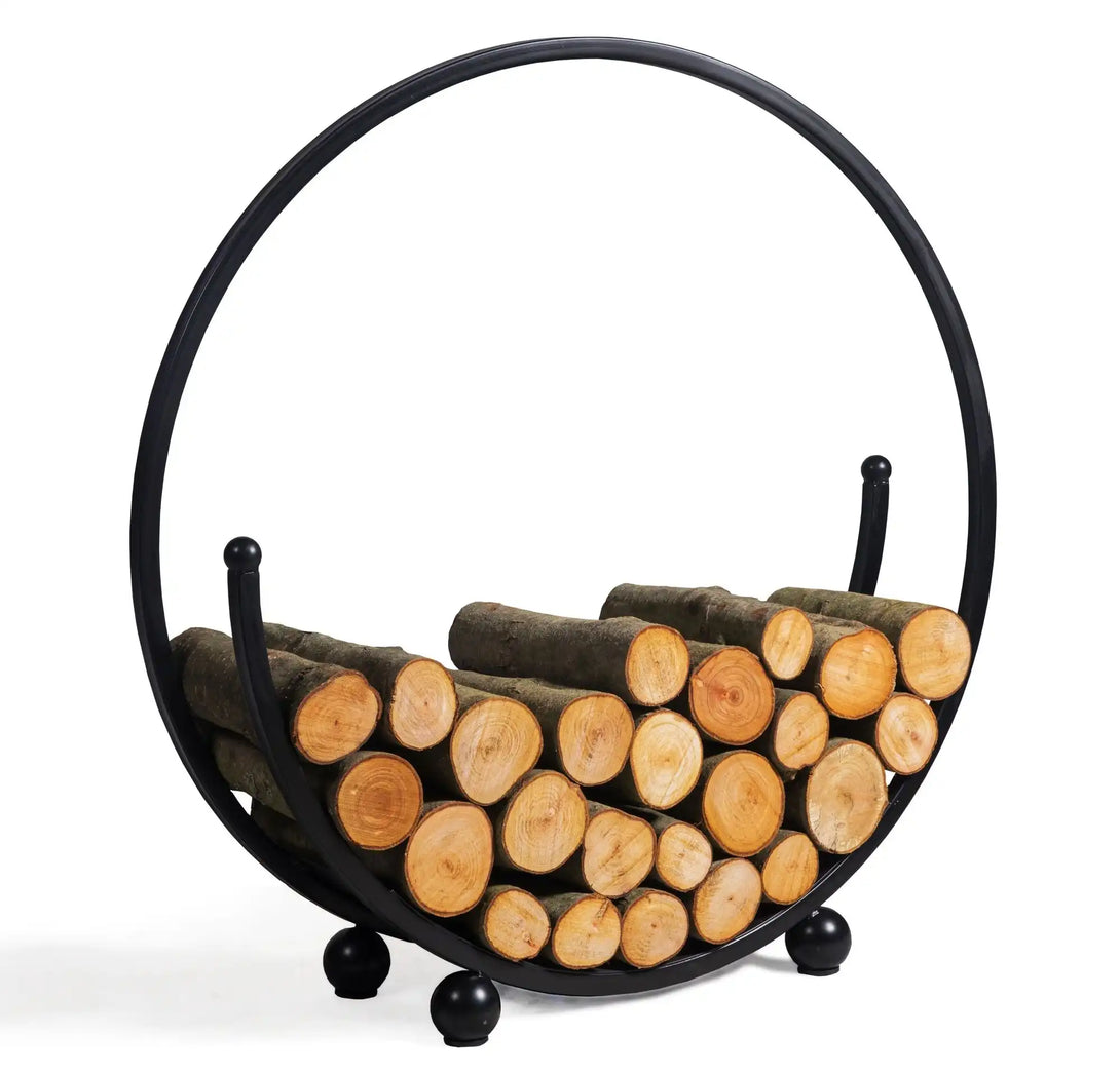 Kör alakú Cook King Spiral tűzifatároló állvány fekete acélból, 80 cm átmérővel