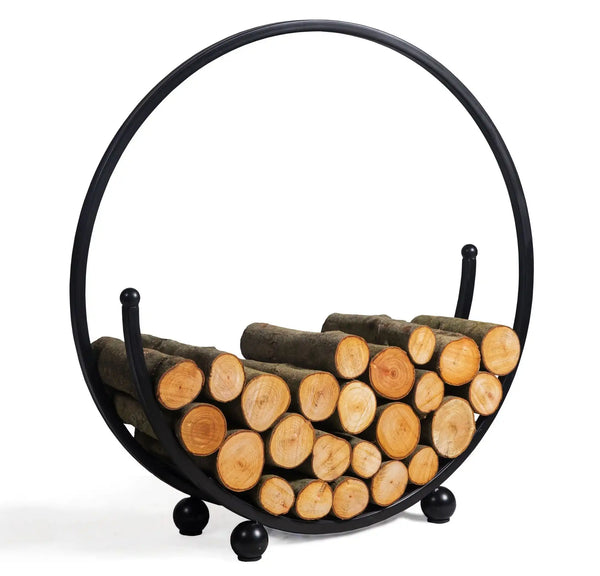 Kör alakú Cook King Spiral tűzifatároló állvány fekete acélból, 80 cm átmérővel