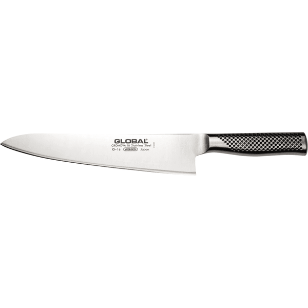 Global G-16 japán szakácskés 24 cm penge, oldalnézetből, Cromova18 acél markolattal