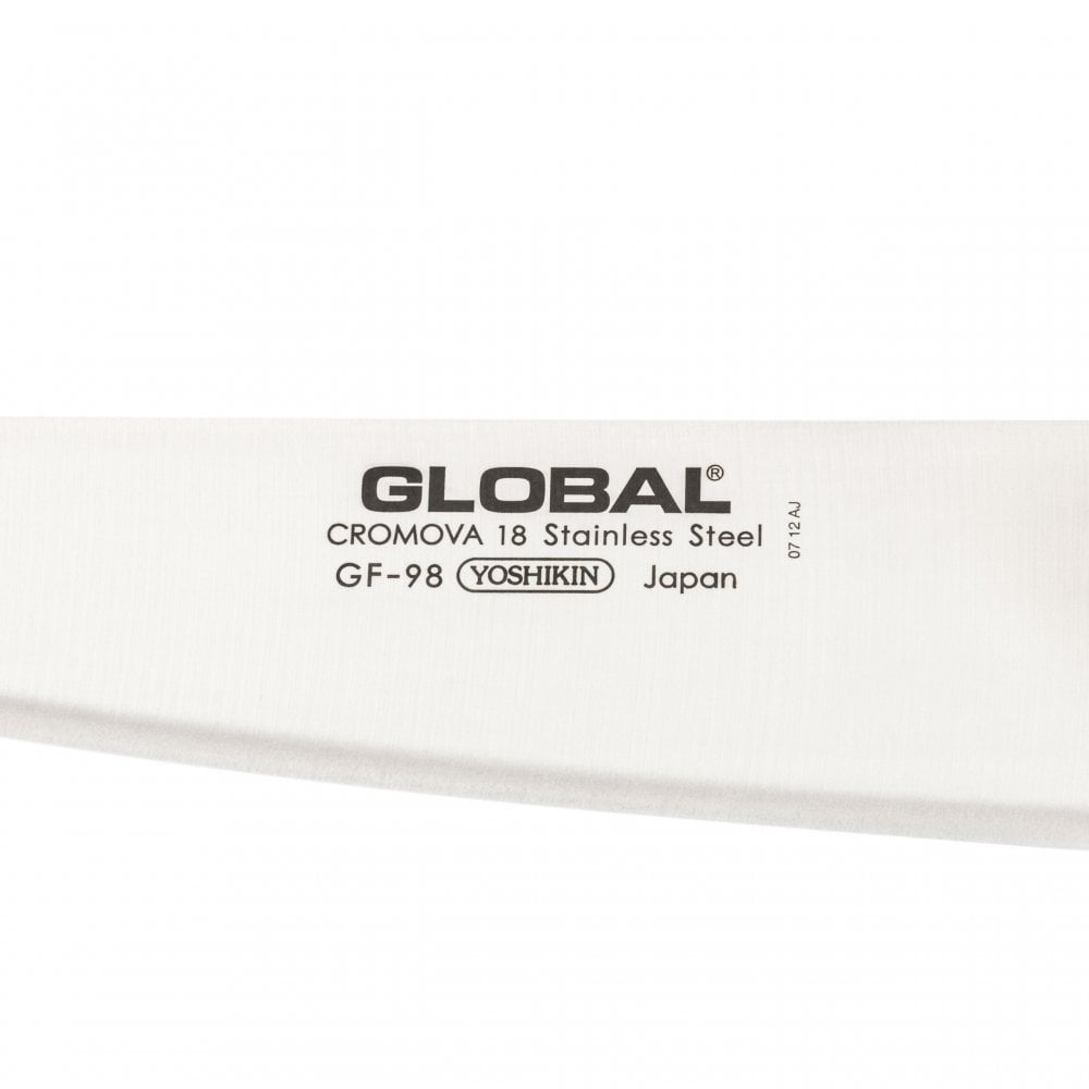 Global GF-98 szakácskés penge felirata: Cromova18 rozsdamentes acél, Japan