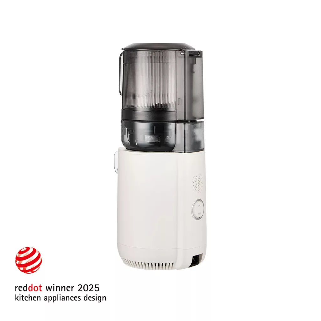 Hurom E50ST slow juicer hátulnézet – jól látható kezelőgomb és alsó szellőzőrács a biztonságos működésért