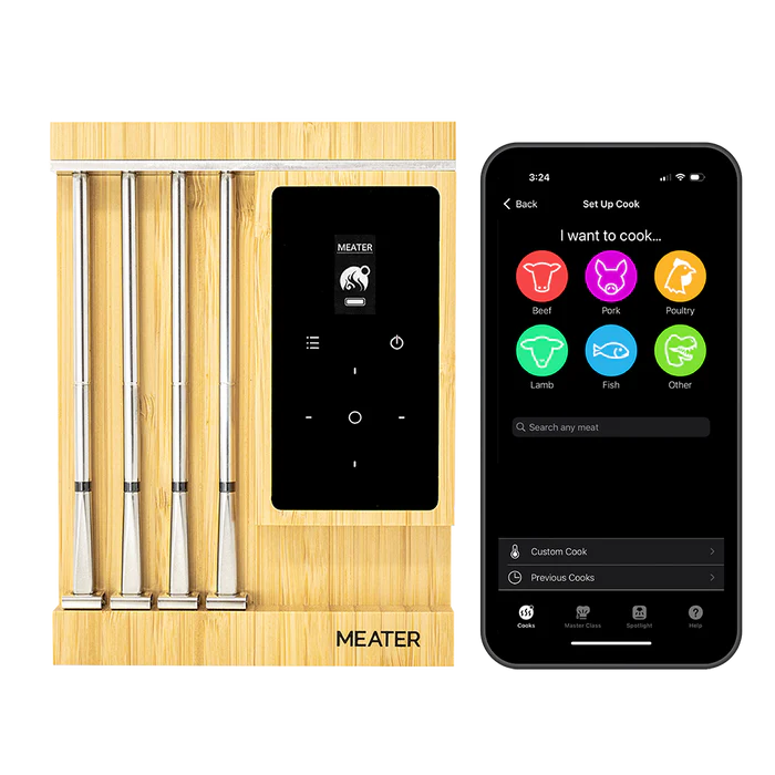 MEATER Pro XL szett mobilalkalmazással húsválasztó képernyővel

