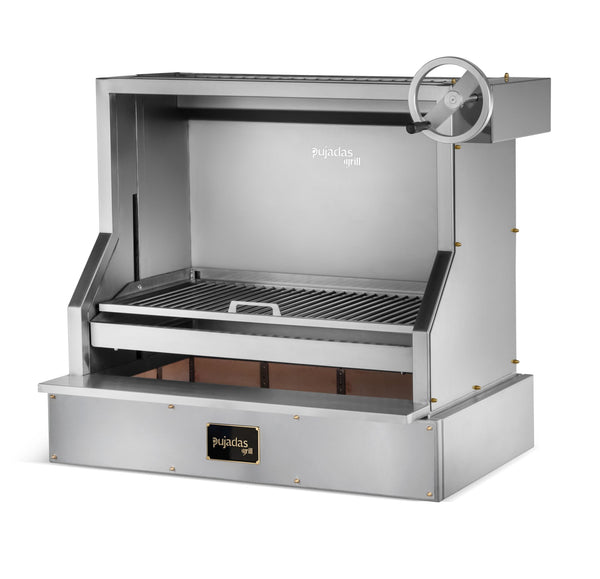 Pujadas Countertop Open Grill pultos nyitott faszenes grill ezustmetal kivitelben, rozsdamentes acél vázzal
