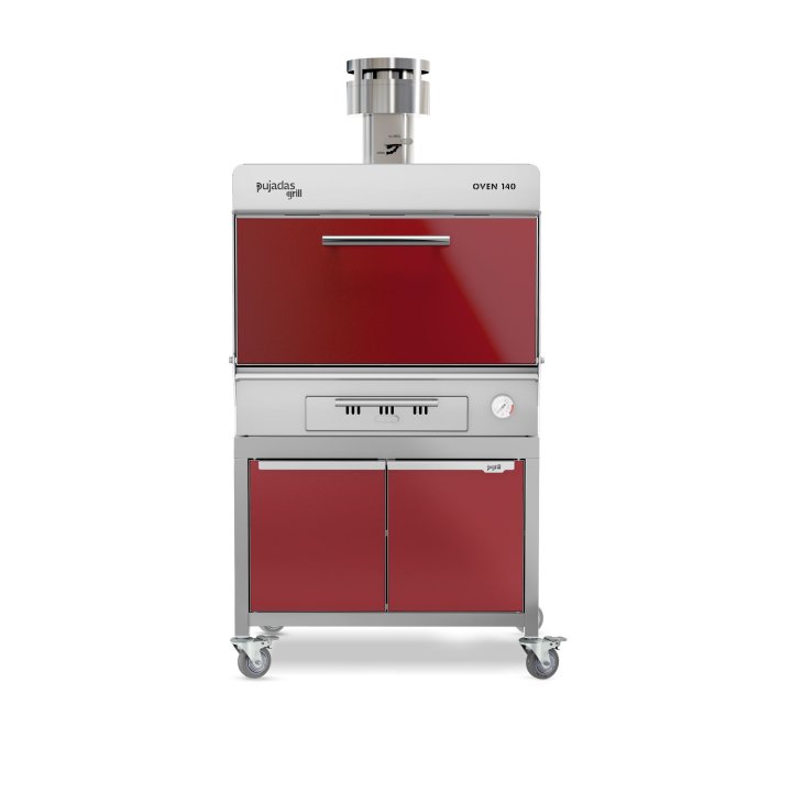 Pujadas Classic Brasa faszenes grill kemence, 140 fős kapacitás, bordó kivitel, szemből