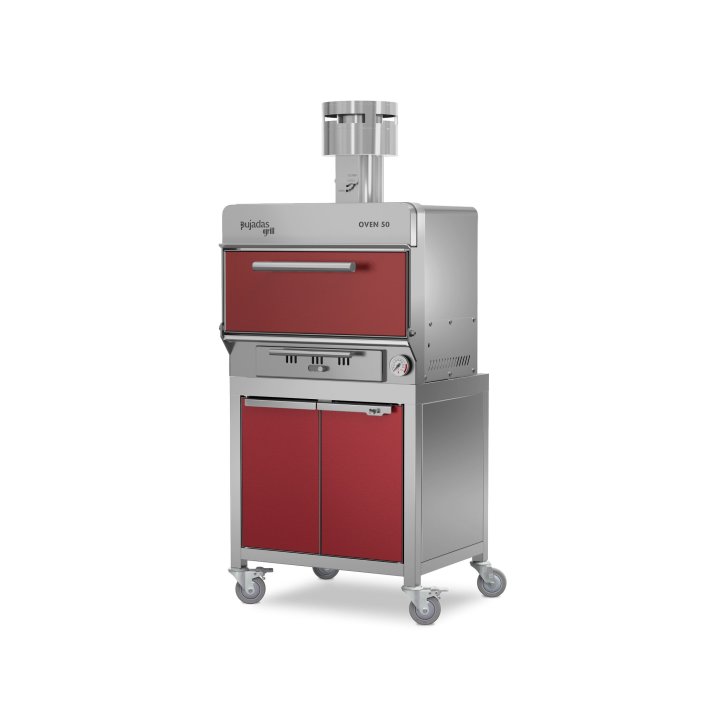 Pujadas Classic Brasa faszenes grill kemence, 50 fős kapacitás, bordó kivitel, bal nézet