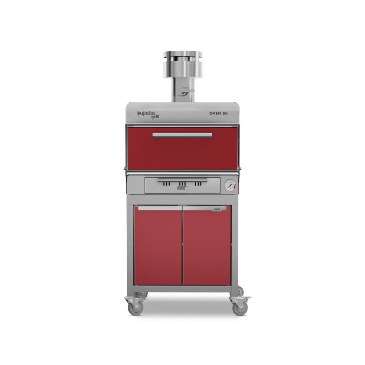 Pujadas Classic Brasa faszenes grill kemence, 50 fős kapacitás, bordó kivitel, szemből
