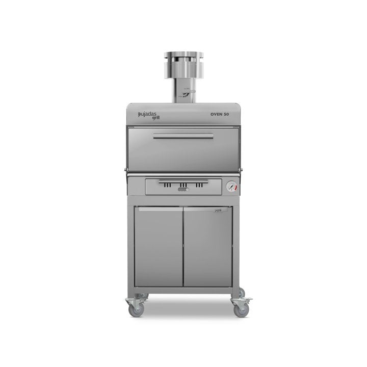 Pujadas Classic Brasa faszenes grill kemence, 50 fős kapacitás, ezüstmetál kivitel, szemből