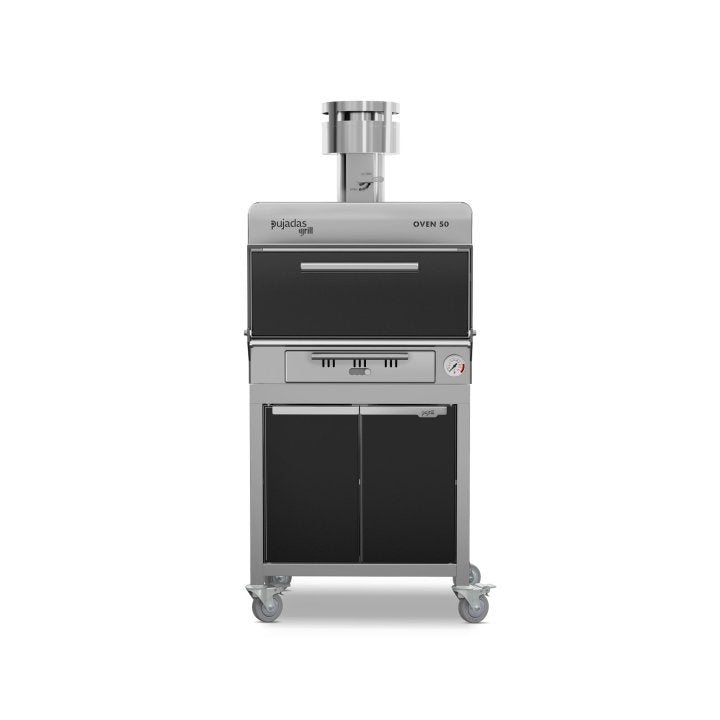 Pujadas Classic Brasa faszenes grill kemence, 50 fős kapacitás, fekete kivitel, szemből