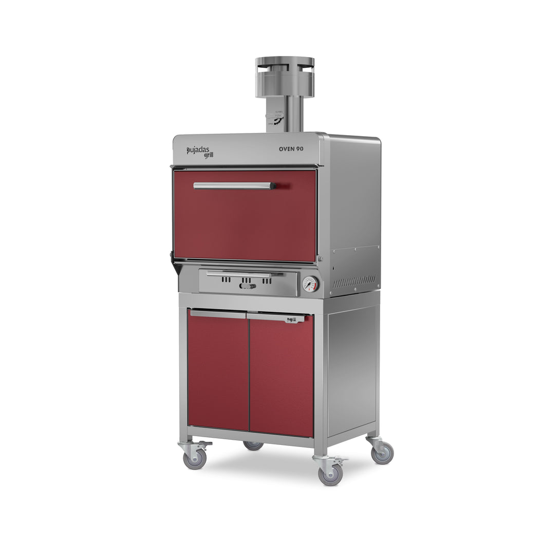 Pujadas Classic Brasa faszenes grill kemence, 90 fős kapacitás, bordó kivitel, bal nézet