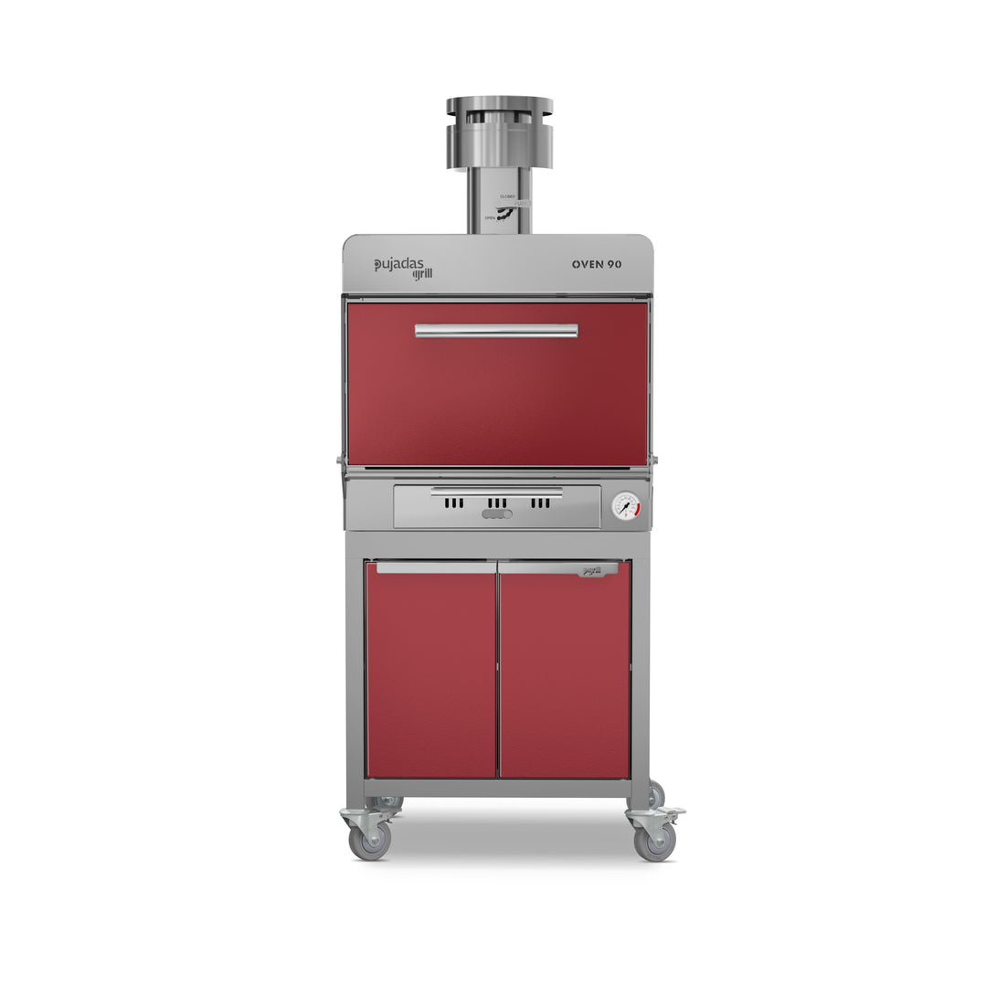 Pujadas Classic Brasa faszenes grill kemence, 90 fős kapacitás, bordó kivitel, szemből
