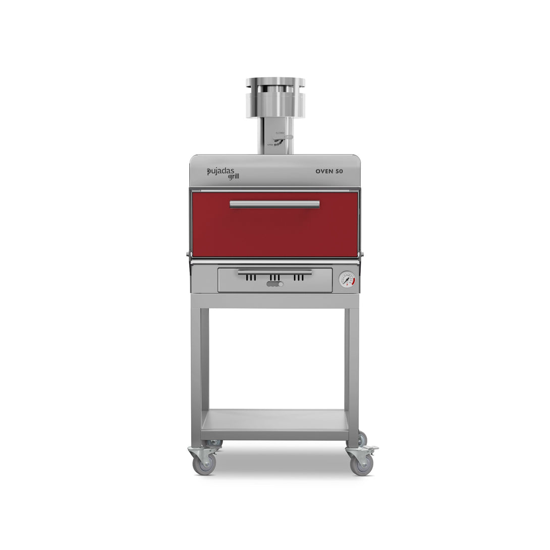 Pujadas Essential Brasa faszenes grill kemence, 50 fős kapacitás, bordó kivitel, szemből