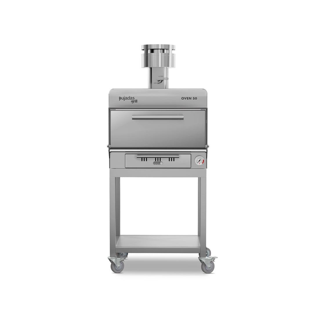 Pujadas Essential Brasa faszenes grill kemence, 50 fős kapacitás, ezüstmetál kivitel, szemből