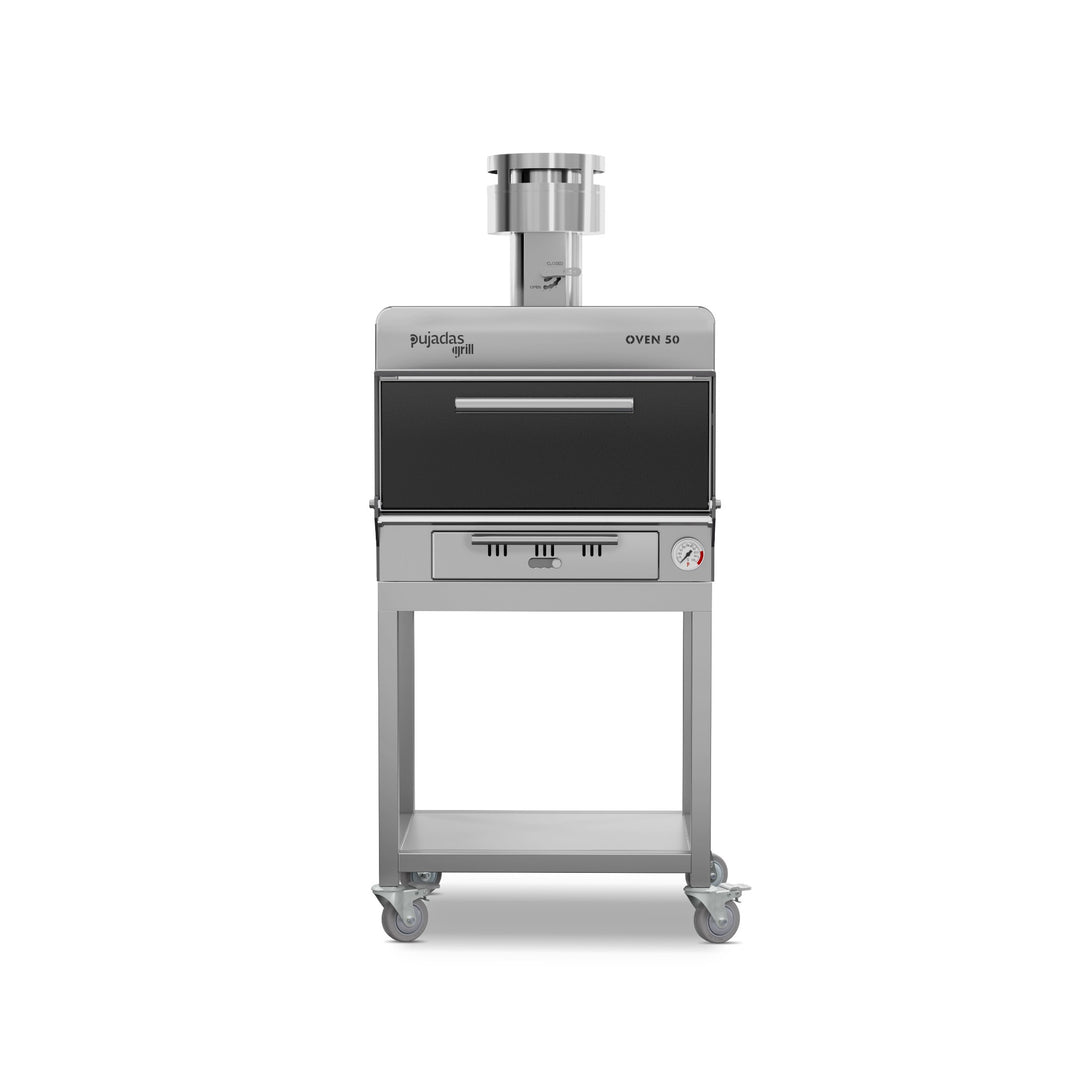 Pujadas Essential Brasa faszenes grill kemence, 50 fős kapacitás, fekete kivitel, szemből