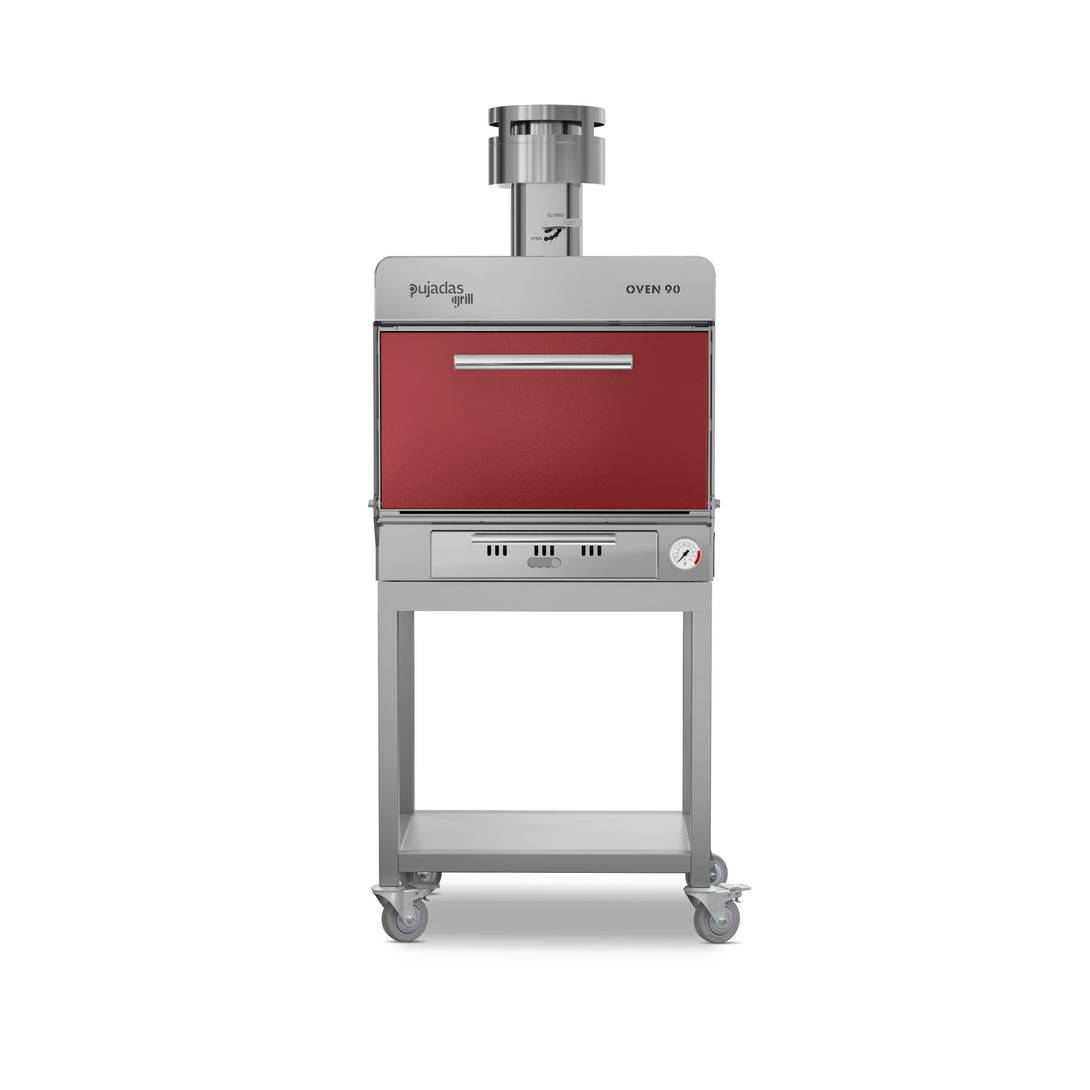 Pujadas Essential Brasa faszenes grill kemence, 90 fős kapacitás, bordó kivitel, szemből