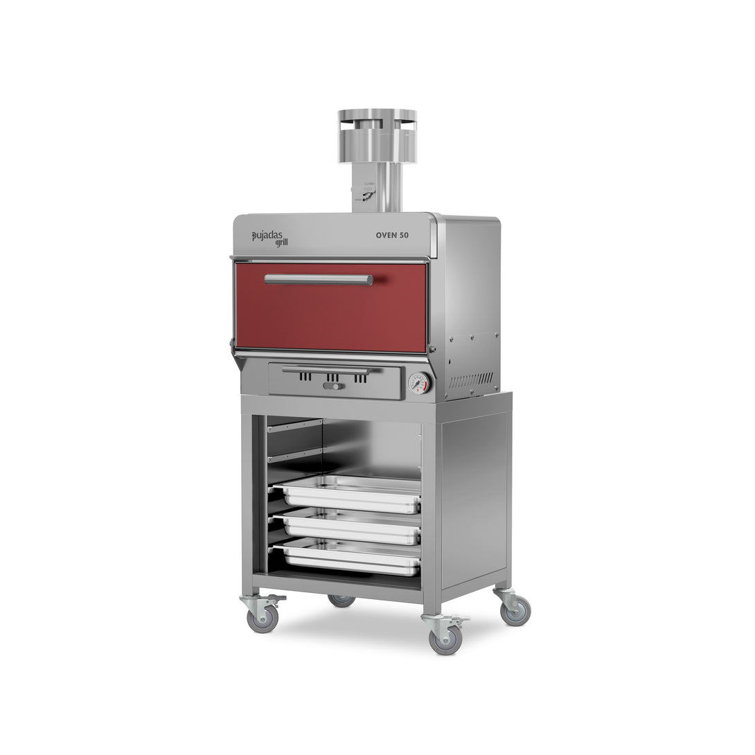 Pujadas Functional Brasa faszenes grill kemence, 50 fős kapacitás, bordó kivitel, bal nézet