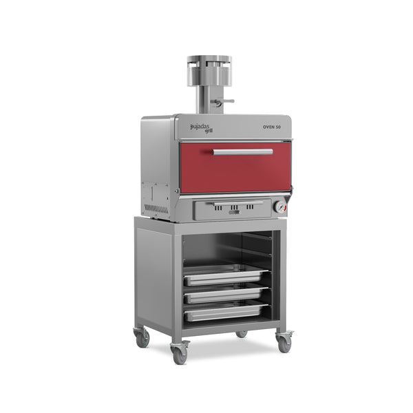 Pujadas Functional Brasa faszenes grill kemence, 50 fős kapacitás, bordó kivitel, jobb nézet