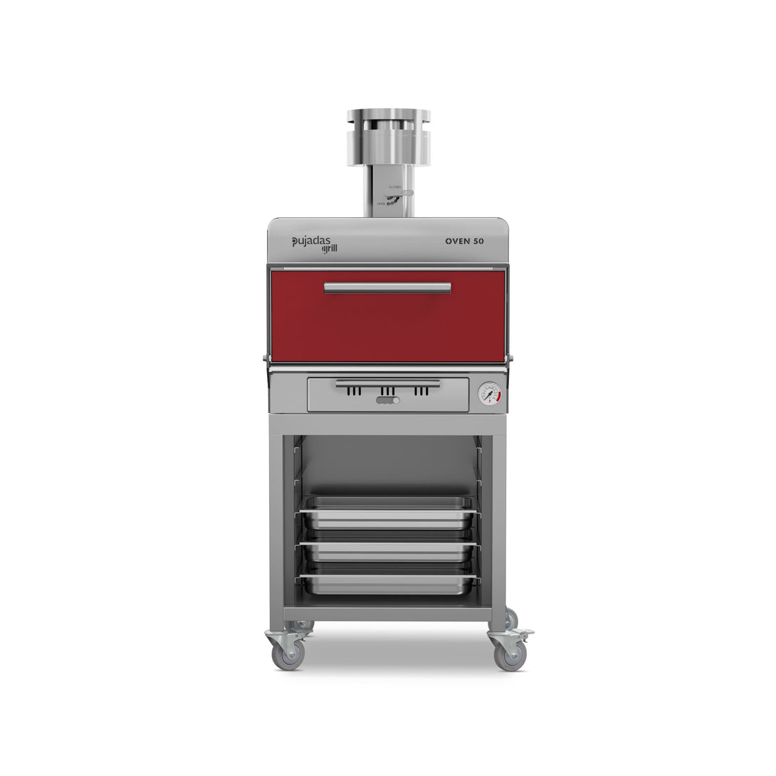 Pujadas Functional Brasa faszenes grill kemence, 50 fős kapacitás, bordó kivitel, szemből