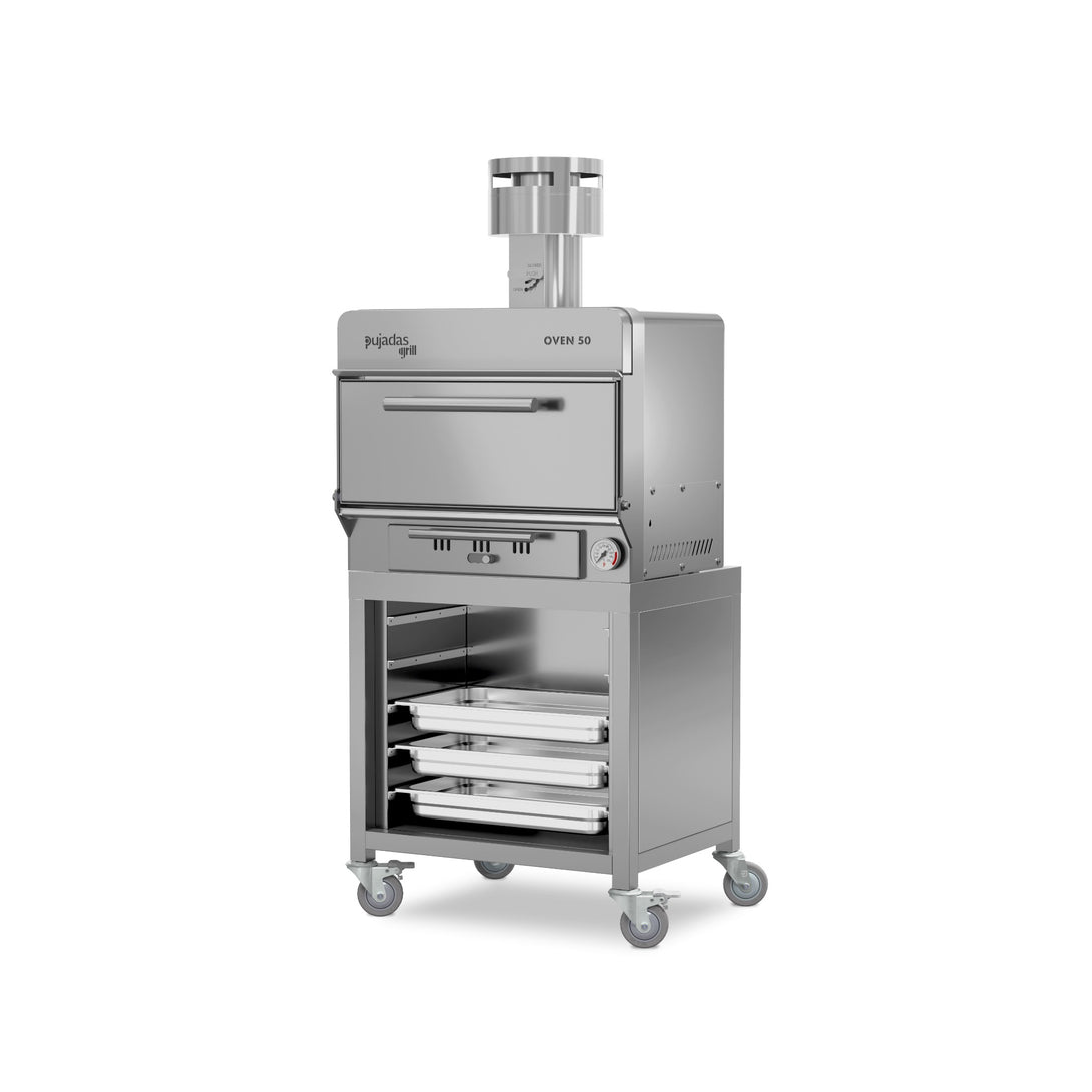 Pujadas Functional Brasa faszenes grill kemence, 50 fős kapacitás, ezüstmetál kivitel, bal nézet