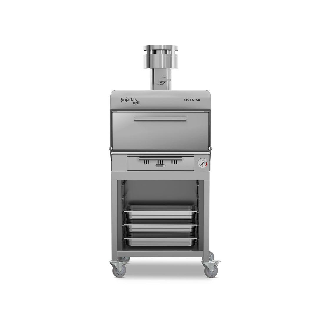 Pujadas Functional Brasa faszenes grill kemence, 50 fős kapacitás, ezüstmetál kivitel, szemből