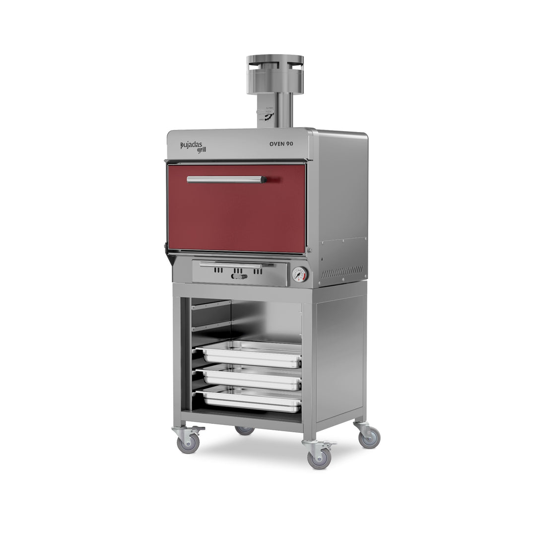 Pujadas Functional Brasa faszenes grill kemence, 90 fős kapacitás, bordó kivitel, bal nézet