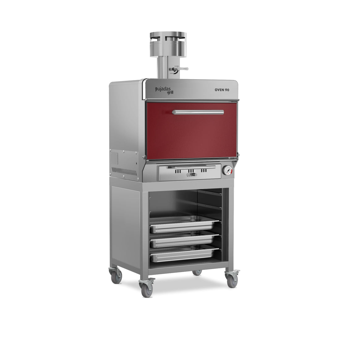 Pujadas Functional Brasa faszenes grill kemence, 90 fős kapacitás, bordó kivitel, bal nézet