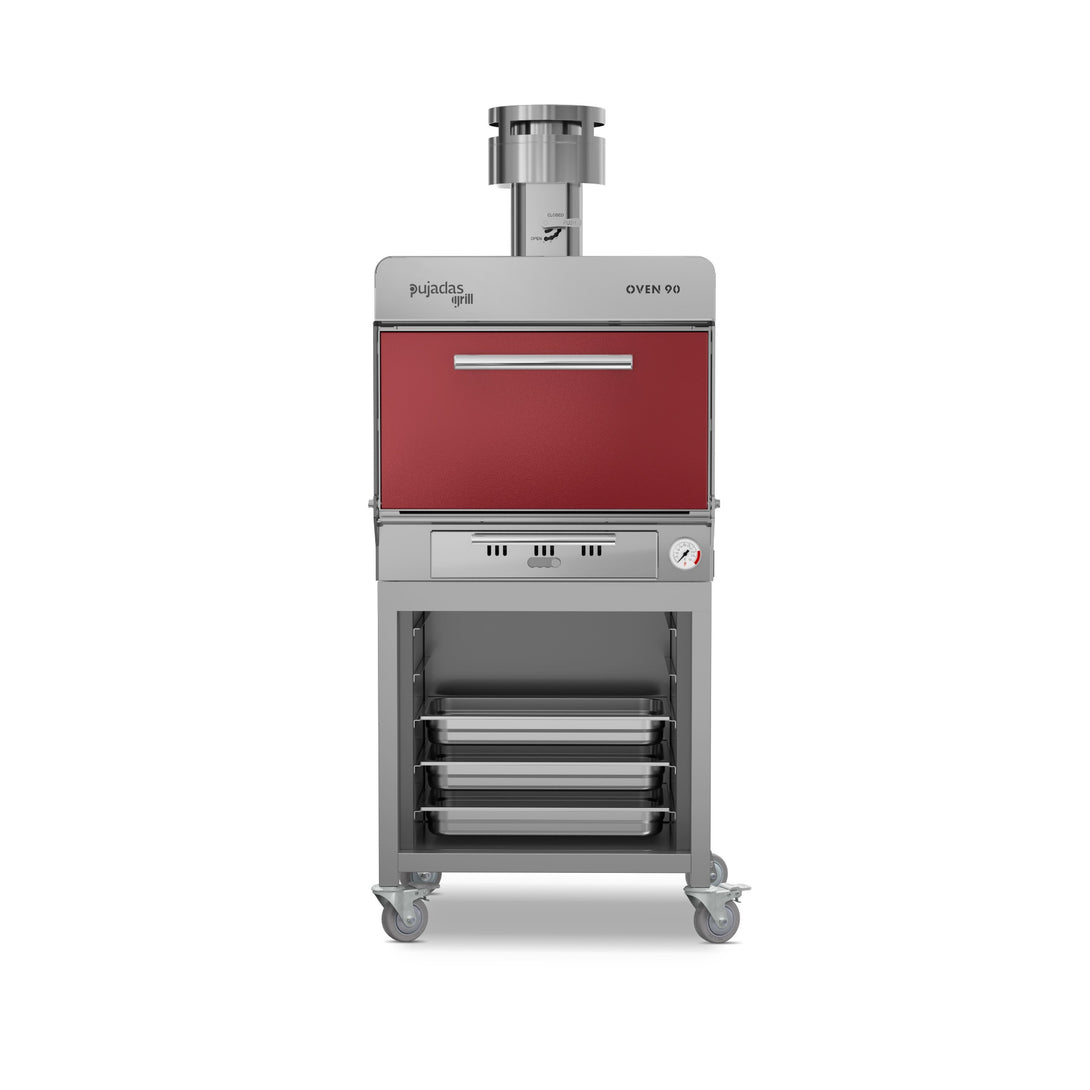 Pujadas Functional Brasa faszenes grill kemence, 90 fős kapacitás, bordó kivitel, szemből