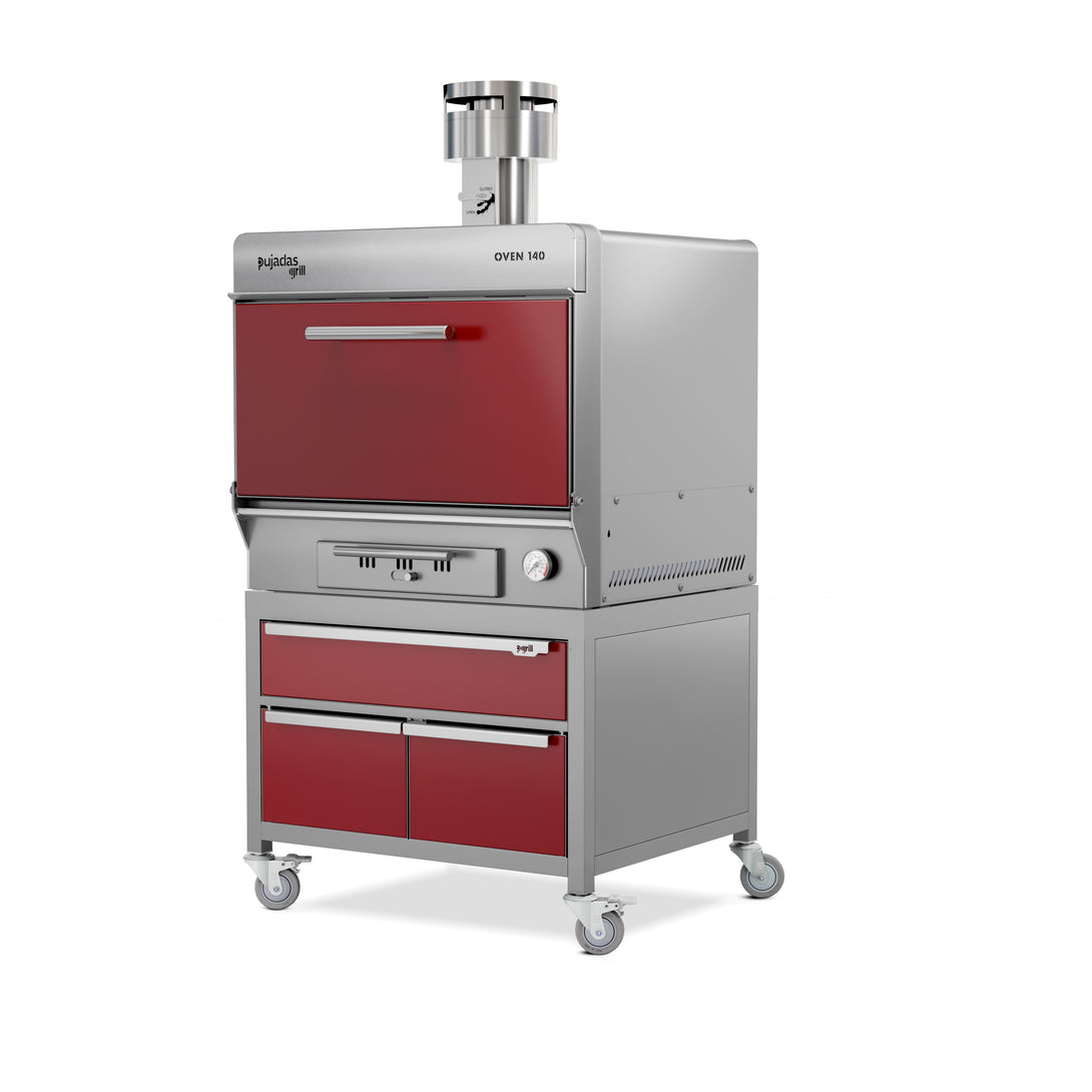 Pujadas Premium brasa faszenes grillsütő, 140 fős kapacitás, bordó kivitel, bal nézet