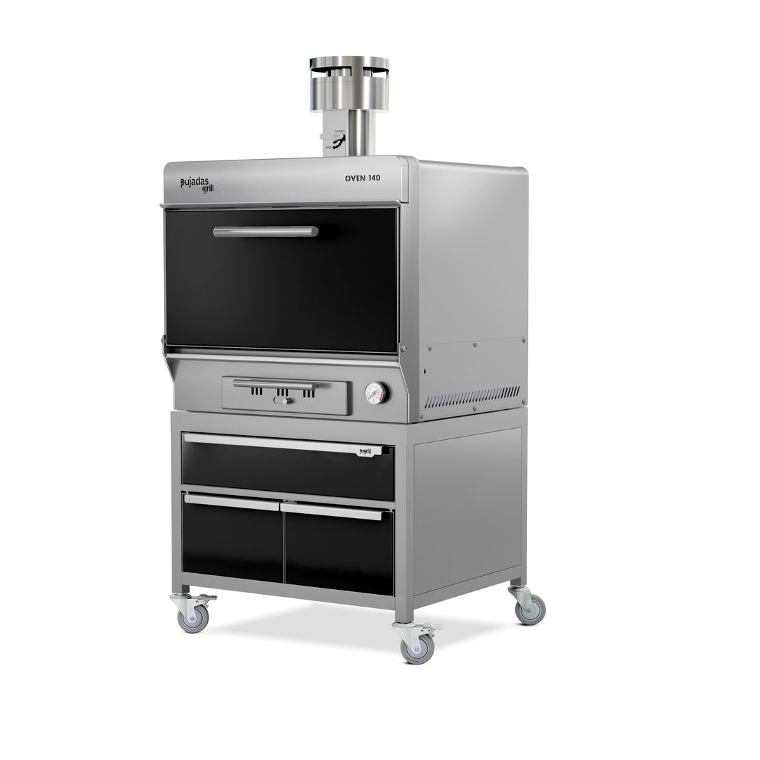 Pujadas Premium brasa faszenes grillsütő, 140 fős kapacitás, fekete kivitel, bal nézet