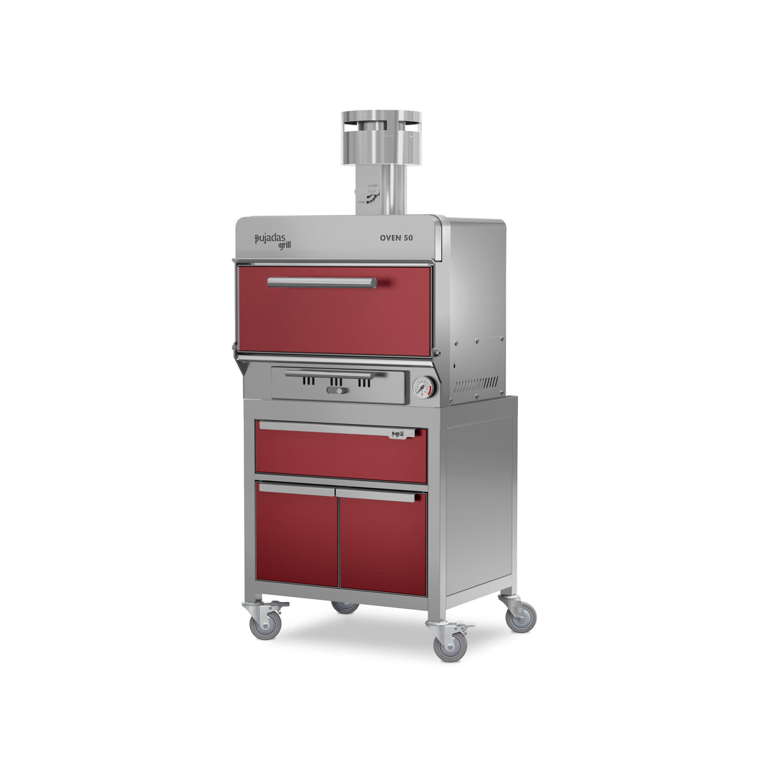 Pujadas Premium brasa faszenes grillsütő, 50 fős kapacitás, bordó kivitel, bal nézet