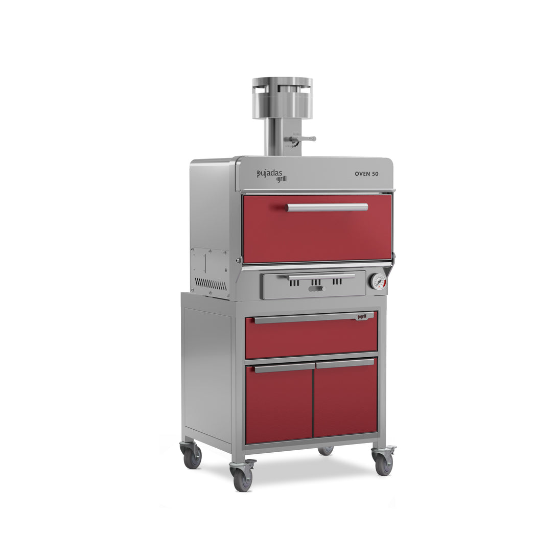 Pujadas Premium brasa faszenes grillsütő, 50 fős kapacitás, bordó kivitel, jobb nézet