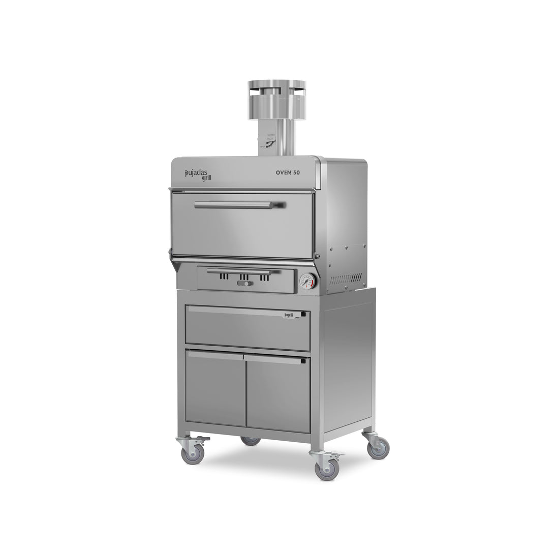 Pujadas Premium brasa faszenes grillsütő, 50 fős kapacitás, ezüstmetál kivitel, bal nézet