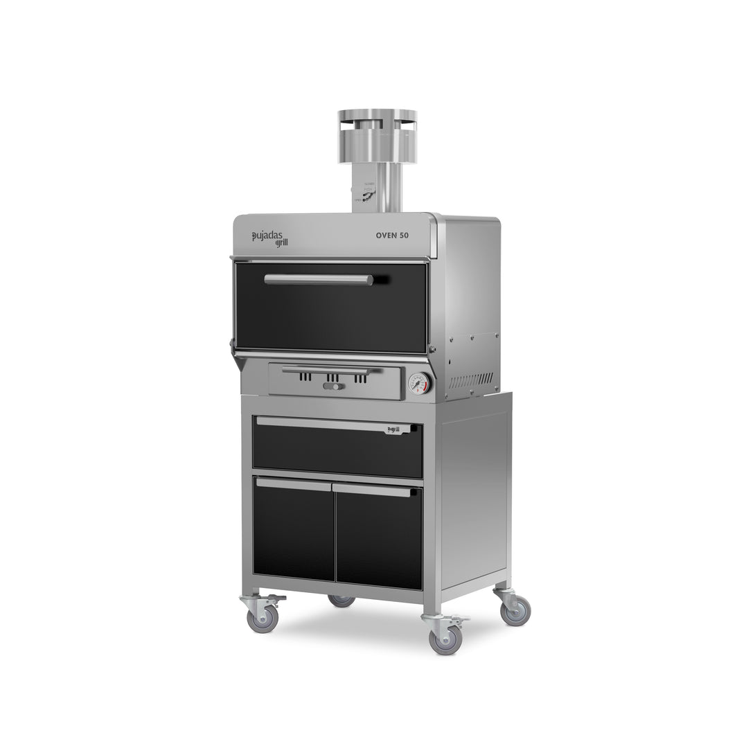 Pujadas Premium brasa faszenes grillsütő, 50 fős kapacitás, fekete kivitel, bal nézet