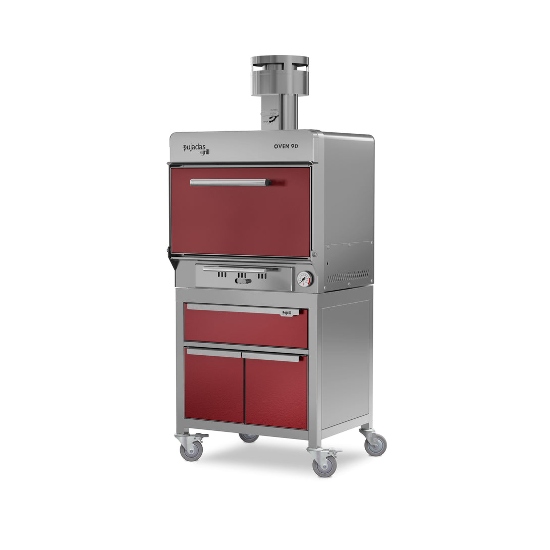 Pujadas Premium brasa faszenes grillsütő, 90 fős kapacitás, bordó kivitel, bal nézet