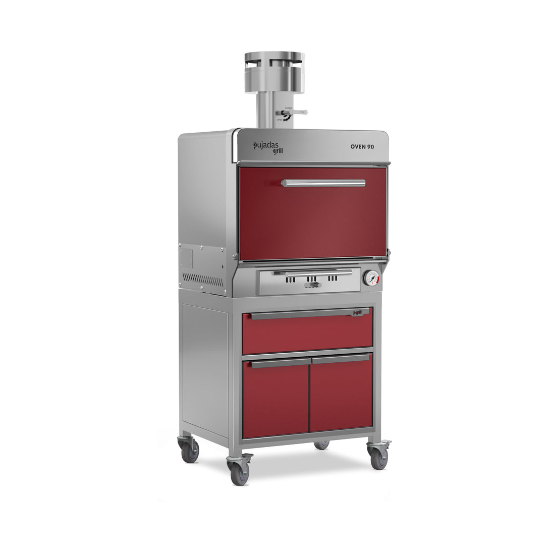 Pujadas Premium brasa faszenes grillsütő, 90 fős kapacitás, bordó kivitel, jobb nézet