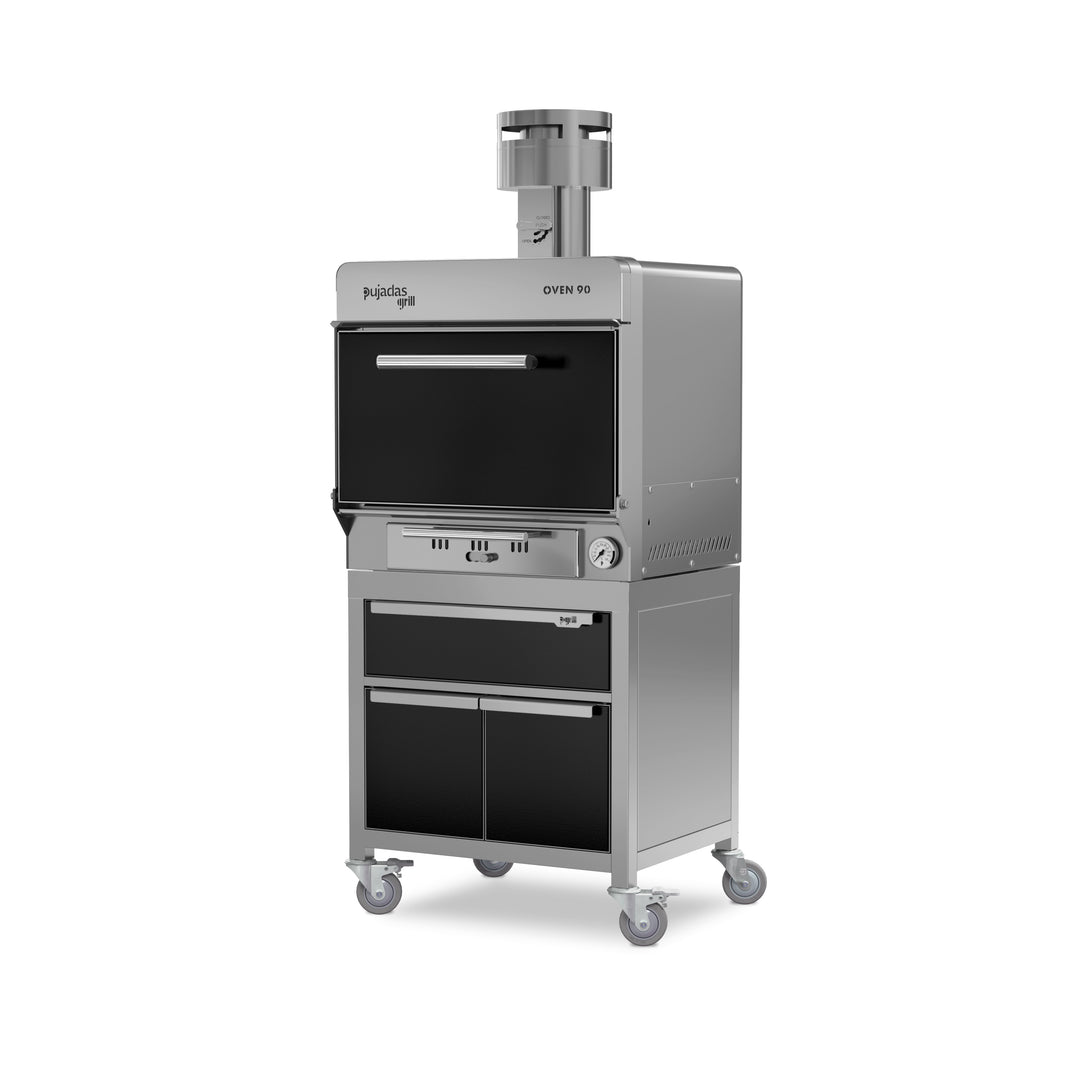 Pujadas Premium brasa faszenes grillsütő, 90 fős kapacitás, fekete kivitel, bal nézet