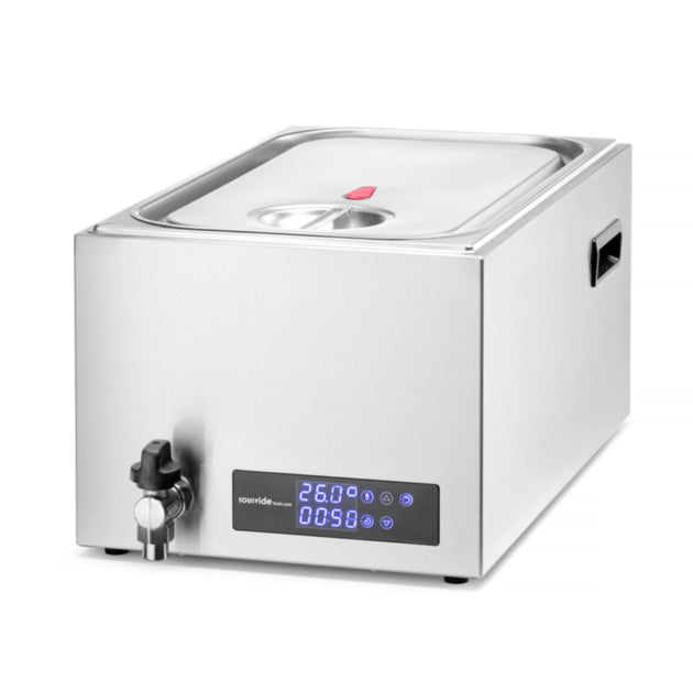 SousVideTools 28 literes sous vide vízfürdő LED kijelzővel és leeresztő csappal, rozsdamentes acél kivitelben