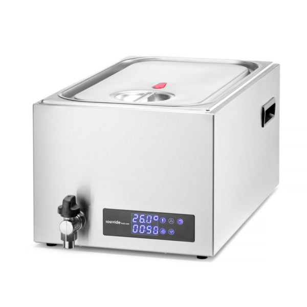 SousVideTools 28 literes sous vide vízfürdő LED kijelzővel és leeresztő csappal, rozsdamentes acél kivitelben